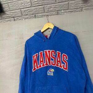 J America Kansas Jayhawks Hoodie Mens XL Blue Embroidered Pullover Distressed